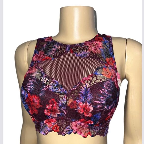Victorias Secret Pink Push Up Padded High Neck Mesh Lace underwire bralette bra - Picture 5 of 9